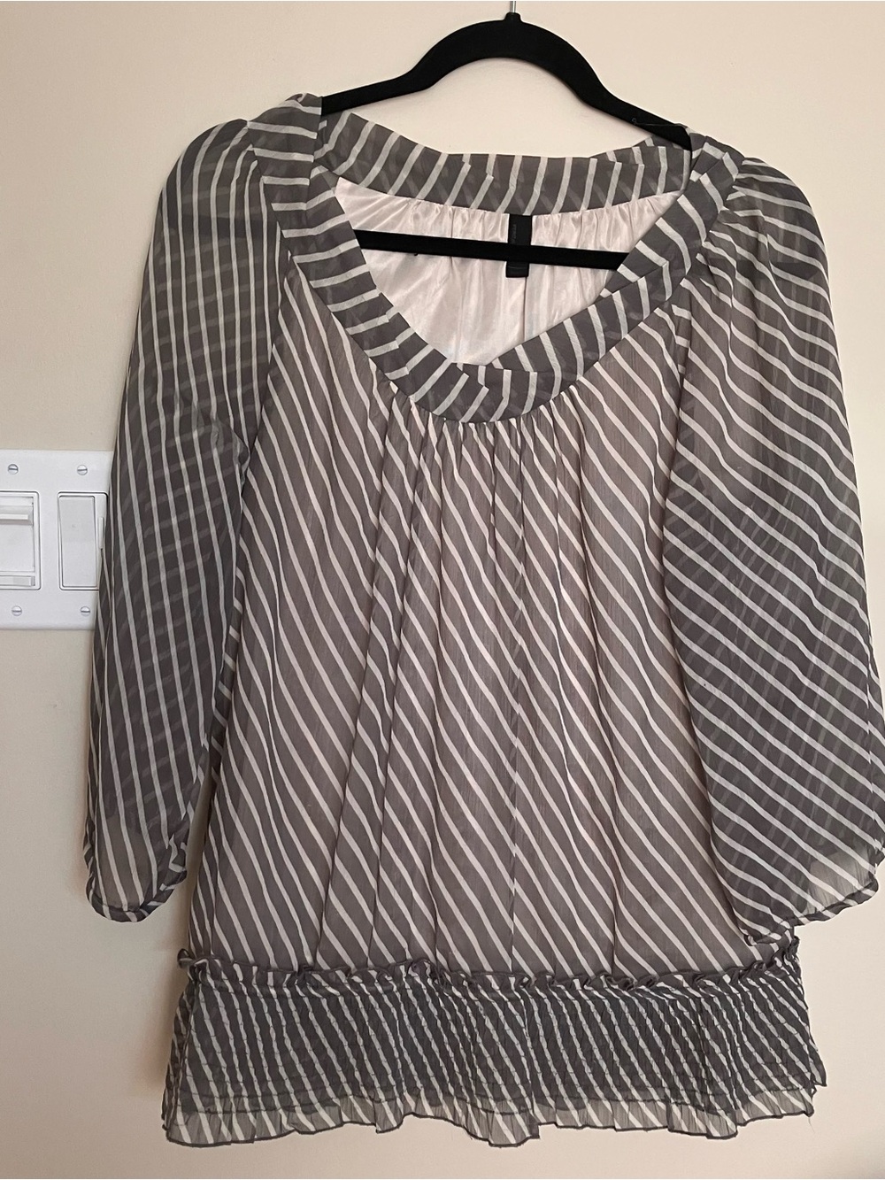 Vero Moda Gray and White Striped Sheer Peasant Blouse chic boho bohemian
